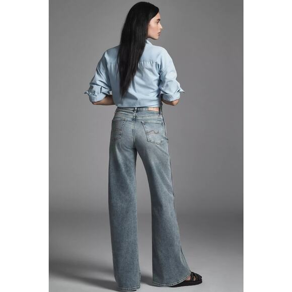 New Anthropologie x 7 For All Mankind Lotta Mid-Rise Wide-Leg Jeans Sz 29 Denim - Picture 5 of 7
